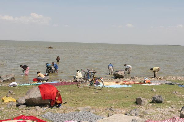 Lake Langano with waxing local residents